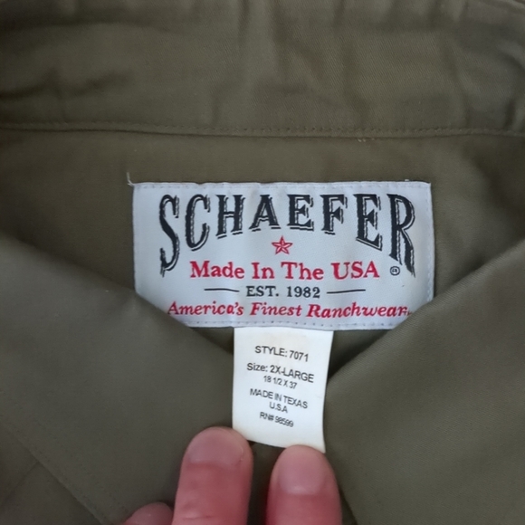 Schaefer Long Sleeve Button Down Shirt XXL Green Made In Texas USA 18 1/2 X 37 - Picture 3 of 9